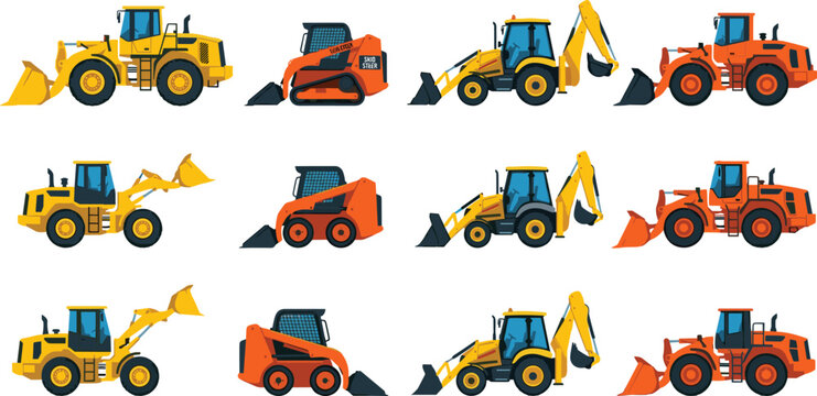 Construction Loader Equipment Set with Wheel Loaders Skid Steers and Backhoe Machines