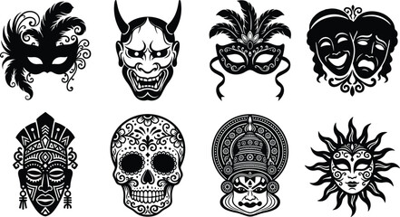 Fototapeta premium Decorative Mask and Cultural Symbol Vector Collection with Ornamental Designs
