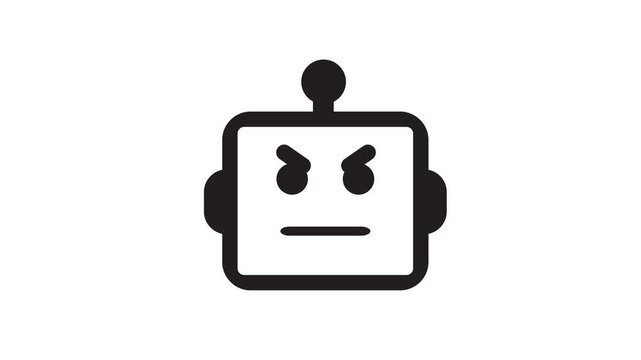 A black and white illustration of an angry robot face on a white background animation 4k stock video