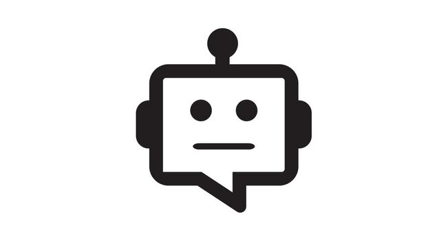 A black and white illustration of a robot with a speech bubble face on a white background animation 4k stock video