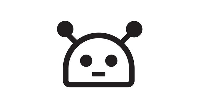 A black and white illustration of a robot face with antennae on its head isolated on white background animation 4k stock video