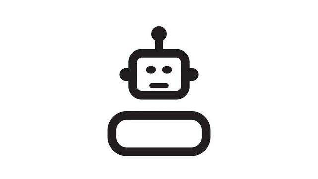 A black and white illustration of a robot with a square head and rounded body on isolated white background animation 4k stock video