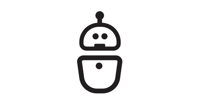 A black and white illustration of a robot with a simple design on a white background animation 4k stock video