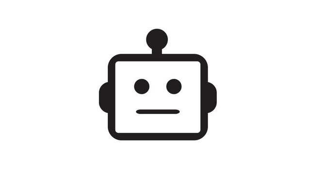 A black and white illustration of a robot face with a neutral expression on a white background animation 4k stock video