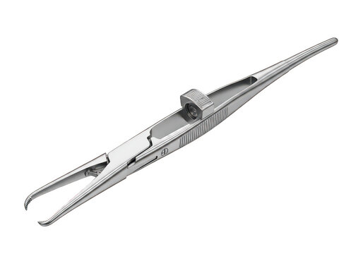 Silver metal surgical forceps isolated on white background