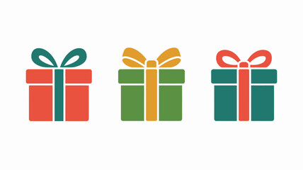 Fototapeta premium Three Gift Box Icons With Ribbons And Lids Display A Flat Colorful Design On A White Background present package