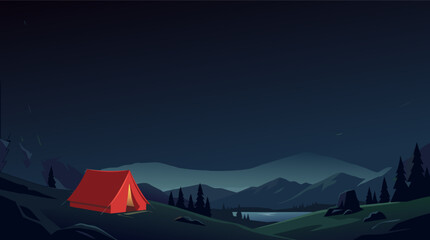 Camping night illustration for Canada Day July 1st celebration with pride and empty copy space for holiday greetings and festival messaging © Purnomo Semlirick