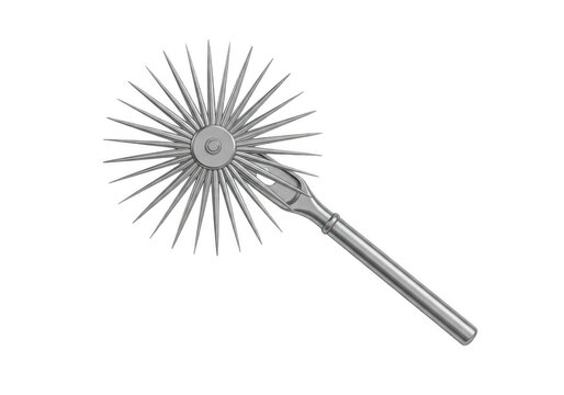 Metal back scratcher with long handle and spiky head isolated on white background