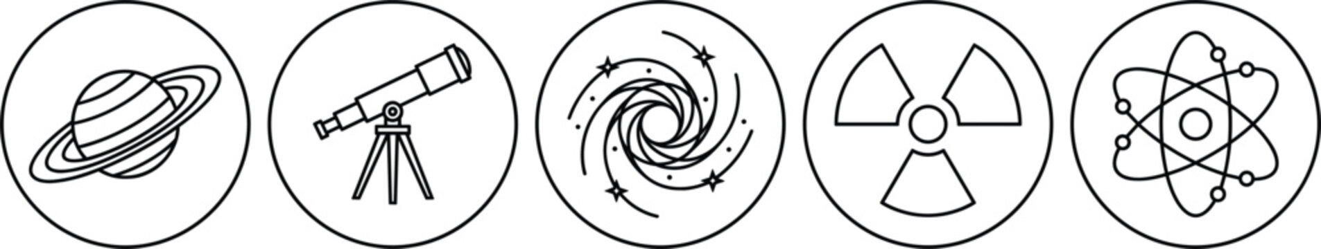 3D isometric astronomy and physics icon vector set with cosmic galaxy planet telescope and atomic science graphic