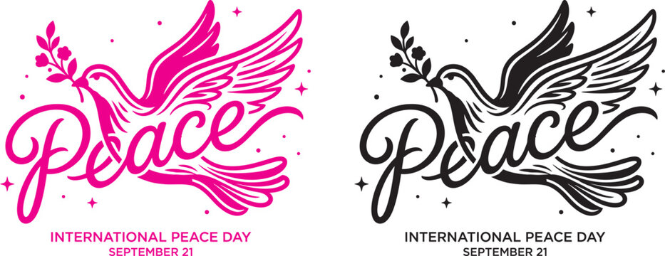 International peace day graphic dove typography for september 21st celebrations