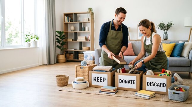 Professional Organizers Sorting Household Items for Decluttering