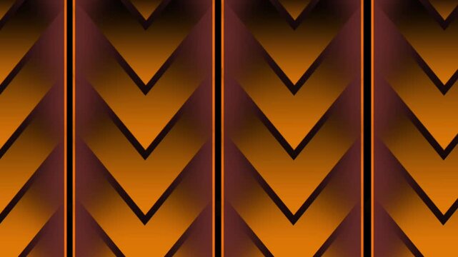 Abstract arrow patterns scroll downward in columns with a dark orange gradient over a black background.