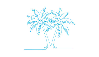 Obraz premium Coconut palm trees illustrated in a continuous line drawing vector style.