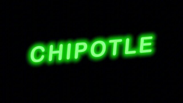 Fresh Green Neon Sign 'CHIPOTLE' Seamless Loop with Clear Background, Perfect for Mexican Grill and Fast Food Restaurant Promos
