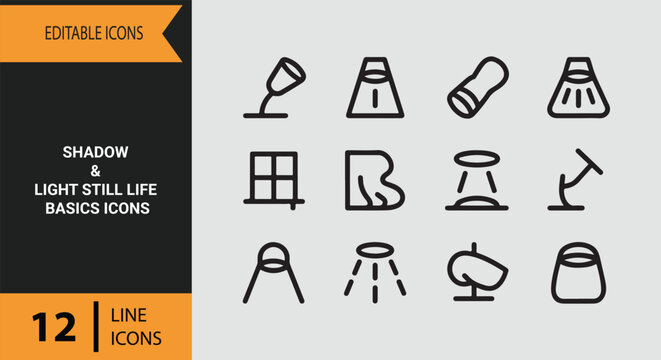 Essential shadow and light still life basics outline icons for art students and drawing tutorials