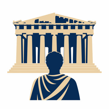 Ancient Greek Philosopher Silhouette Standing Before the Parthenon Temple in Athens Greece.