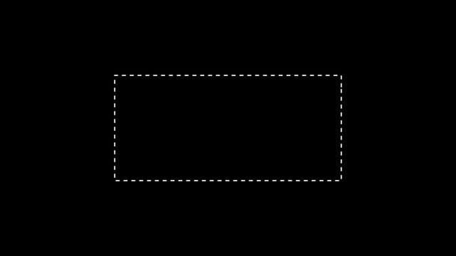 Dotted line rectangle frame animation on white background. Animation of a dotted line path from left to right point. border frame dotted line animation isolated on black background.