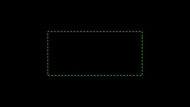 Dotted line rectangle frame animation on white background. Animation of a dotted line path from left to right point. border frame dotted line animation isolated on black background.
