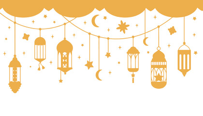 Fototapeta premium Ramadan lanterns hanging decoration set on white background