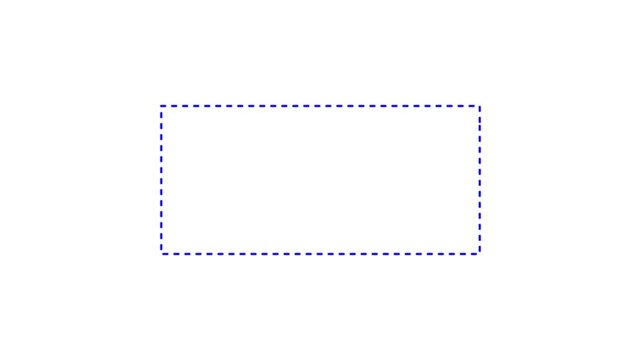Dotted line rectangle frame animation on white background. Animation of a dotted line path from left to right point. border frame dotted line animation isolated on white background.