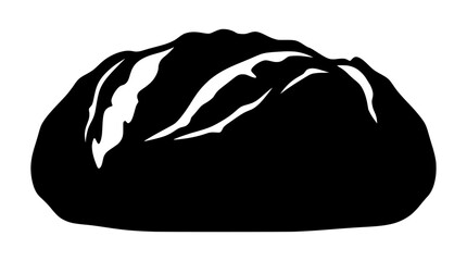 Obraz premium Black silhouette of a rustic loaf of bread with score marks on top, graphic design element PNG Isolated on transparent background