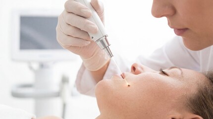 Naklejka premium Professional laser mole removal treatment on facial skin
