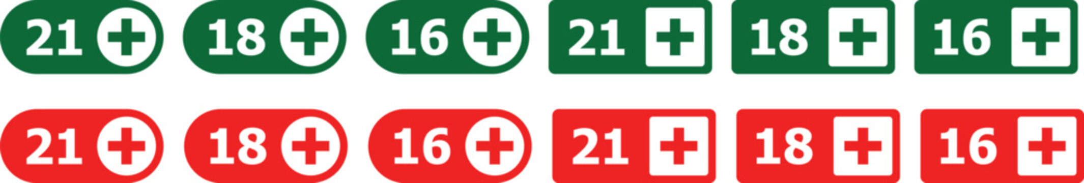 Addition math symbols in green and red circles