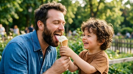 Fototapeta premium Father-son ice cream joy 