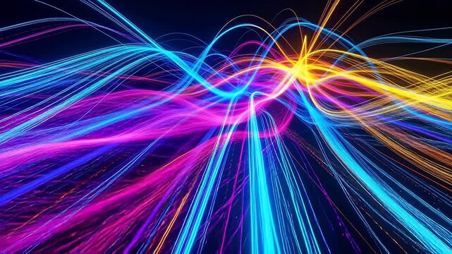 Colorful abstract light lines on dark background