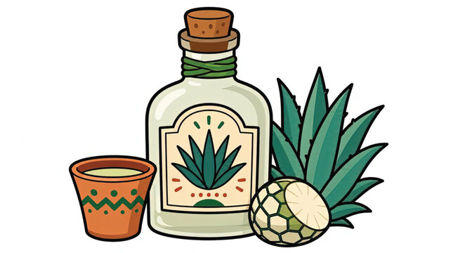 Tequila bottle with agave plant.