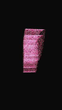 Vertical 4K animation of a rotating human liver anatomy formed by glowing pink and magenta particles on a black background, suitable for healthcare, biology, and scientific content.