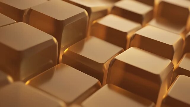 Close-up Abstract Background Featuring Elegant Metallic Golden Computer Keyboard Keys with Soft Cinematic Lighting and Depth of Field