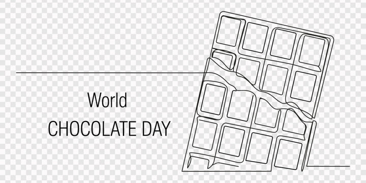 World Chocolate day. Continuous one line drawing of half opened chocolate bar hand drawn vector, transparent background, Chocolate bar partially unwrapped on continuous line drawing. none editable pro