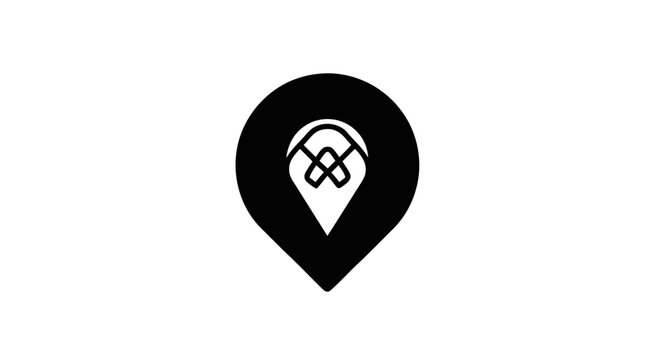 Black and white location pin icon.