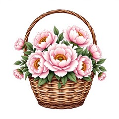 Obraz premium Cute Handdrawn Peony Basket Illustration Pastel Colors