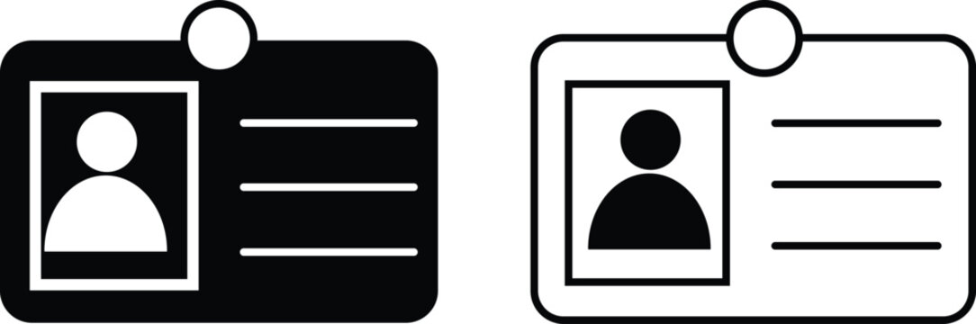 ID card icon.  User profile registration layout design. Personal identification document graphics. Corporate staff badge and pass symbols
