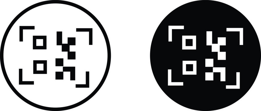 Qr card icon set. Quick response barcode scan components. Mobile payment application interface design. Contactless digital business card and security symbols
