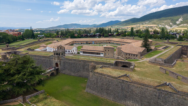 Aerial view of a historic pentagonal star fortress San Pedro in Jaca - Spain