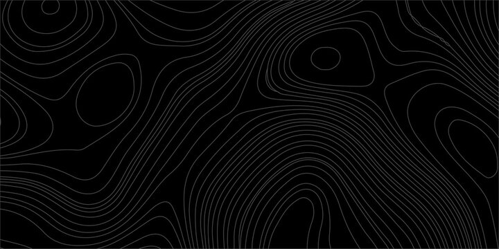 Black topographic map line vector background. Dark abstract wavy line contour texture for banner, poster, and wallpaper, geographic elevation maps.