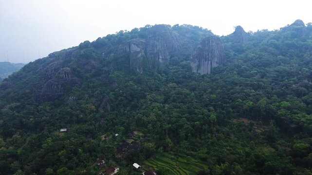Ancient Nglanggeran Volcano Landscape in Yogyakarta, Indonesia. Scenic Mountain and Giant Rock Formation