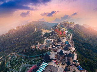 Aerial view of ba na hills resort in Da nang Vietnam at sunset © Parilov