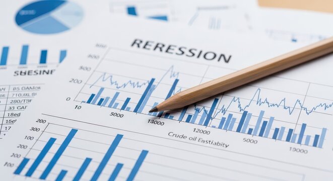Business regression analysis graph with pencil for financial planning and data study