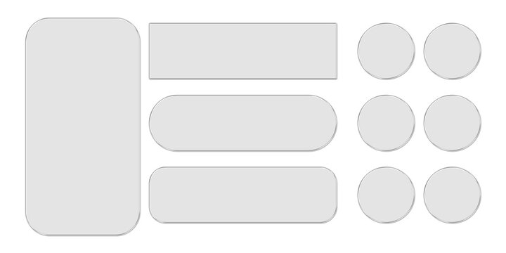 Glassmorphism Frosted Glass UI Kit with Translucent Rounded Rectangles and Circle Icons on Transparent Background