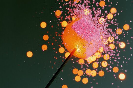 Colorful sparkler lights up the darkness during a celebration at night