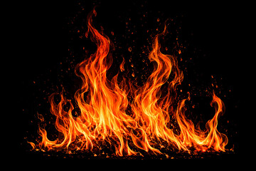Fototapeta premium Realistic Fire Flames Isolated on Black