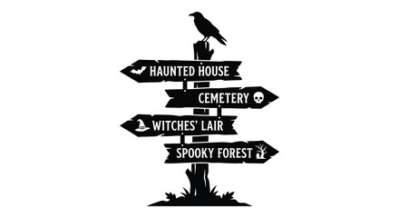 Directional signpost with halloween destinations black silhouette signs october spooky © vect roy