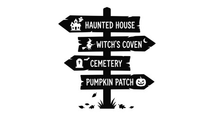 Directional signpost with halloween destinations black silhouette signs october autumn © vect roy