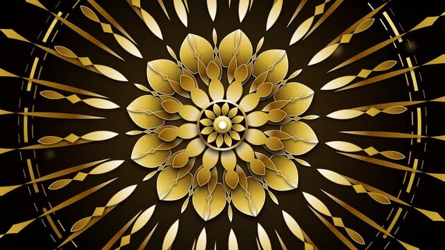 Golden tribal sun geometric mandala radiating ancient ethnic patterns