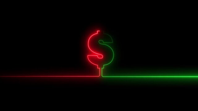 Abstract 3d illustration of a glowing neon sign featuring a burning fiery dollar symbol and red flame icon on a black background for a hot business animation 