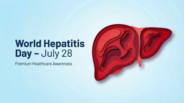 World Hepatitis Day July 28 awareness banner, human liver organ paper cut style illustration, healthcare medical concept for liver disease prevention